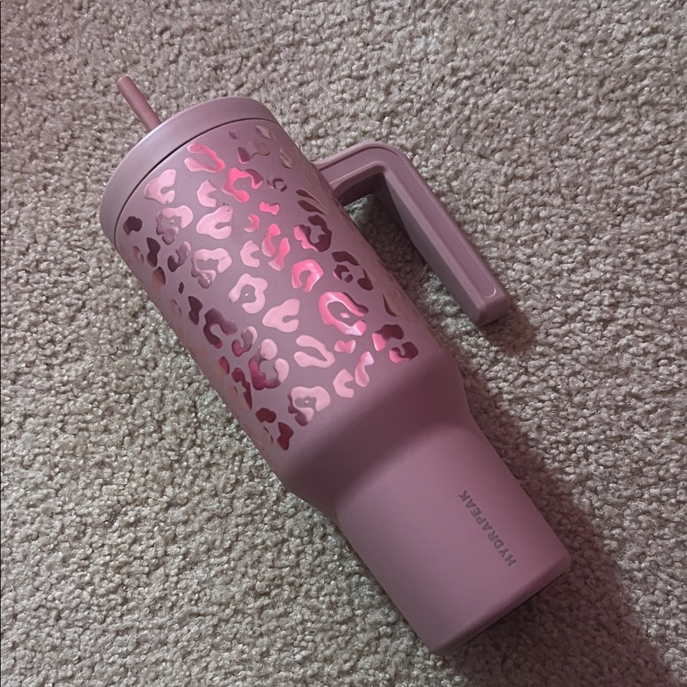 Pink Leopard Print Tumbler with Handle